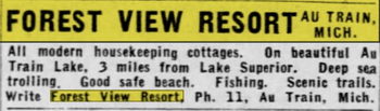 Northern Nights Resort (Crists Forest View Resort) - June 1949 Ad